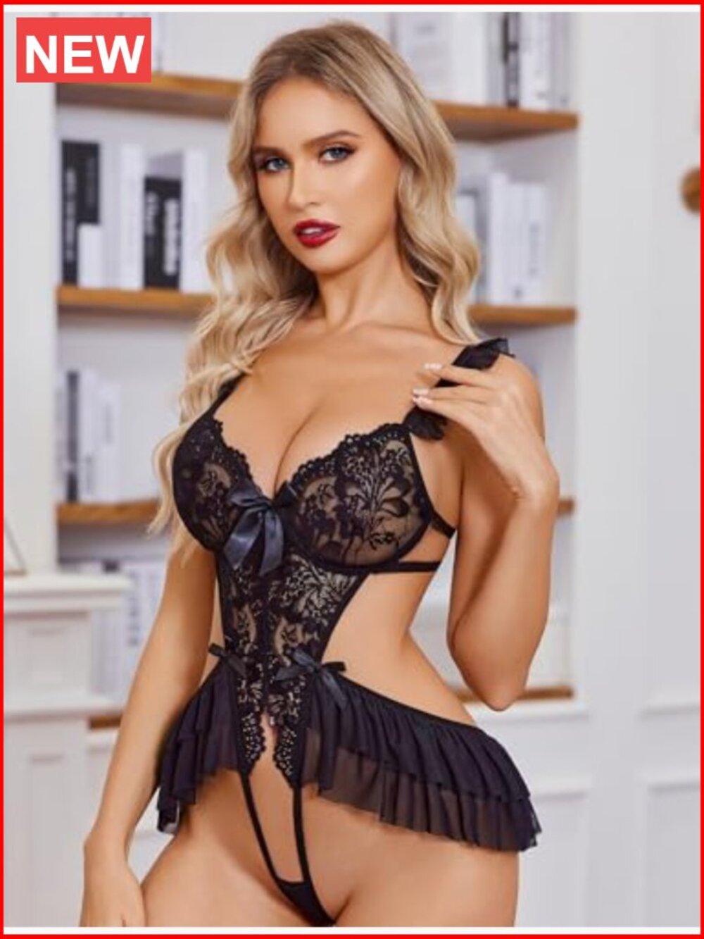 Deep V Lace Teddy Bodysuit One Piece Babydoll Lingerie Exotic - Picture 5 of 7